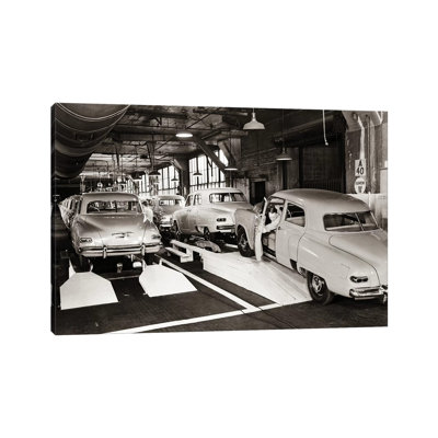 1950s Studebaker Automobile Production Assembly Line by Vintage Images - Wrapped Canvas Print