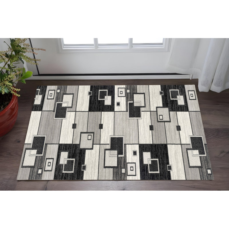 2' X 5' Gray And Black Geometric Area Rug