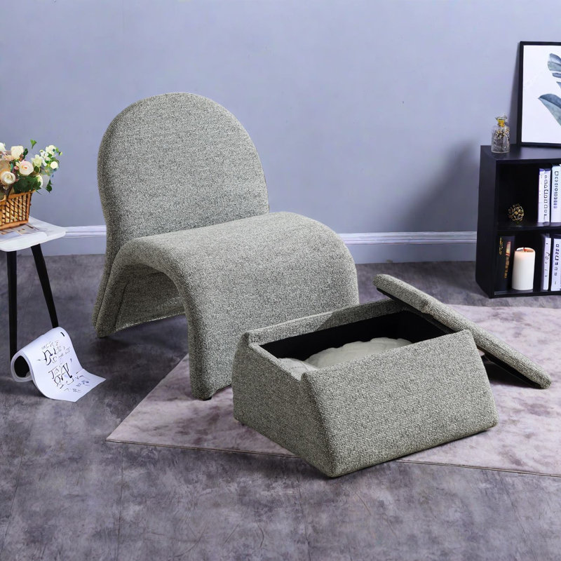 Chaises d'appoint avec repose-pieds de rangement, siège compact en chenille