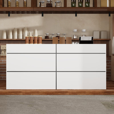 220cm White Reception Desk with Storage - P2 Melamine Front Desk Cabinet for Office & Lobby