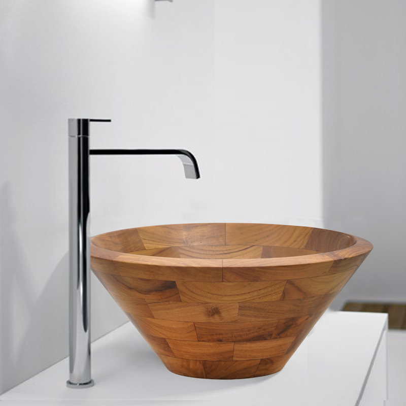Barclay 13.75'' Wood Circular Bathroom Sink, Teak