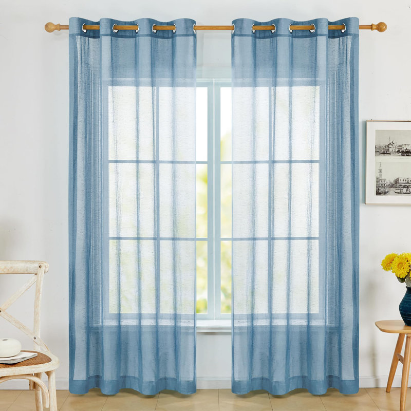 Linen Semi Sheer Grommet Curtains, Light Filtering Drapes, Privacy Balance, Home Decor Curtains for Living Room & Bedroom (Set of 2)