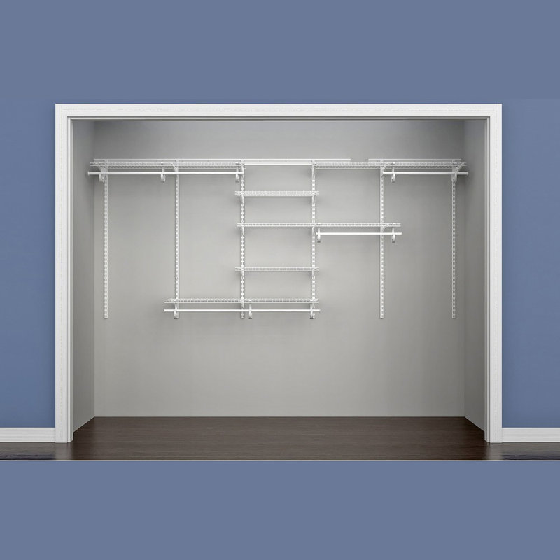 Adjustable ShelfTrack 6 Shelf Wardrobe System and Clothes Rail Storage 3m Wide White Wire Heavy Duty Organiser Kit