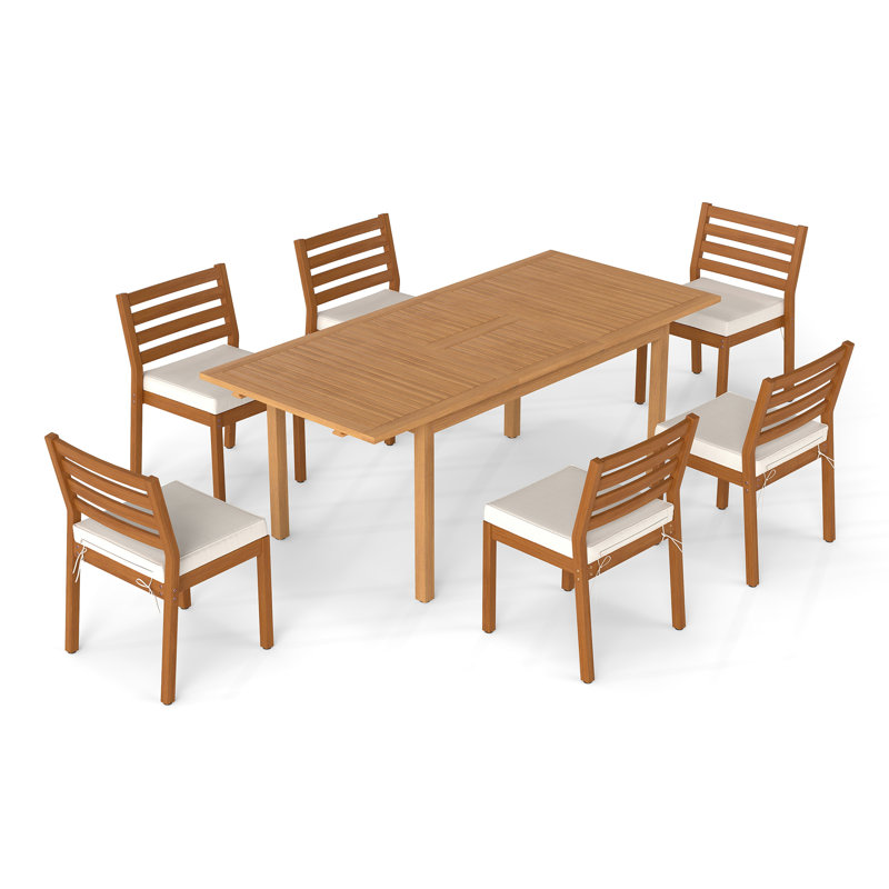 Ensemble repas d'extérieur 7 pièces avec table extensible en acacia