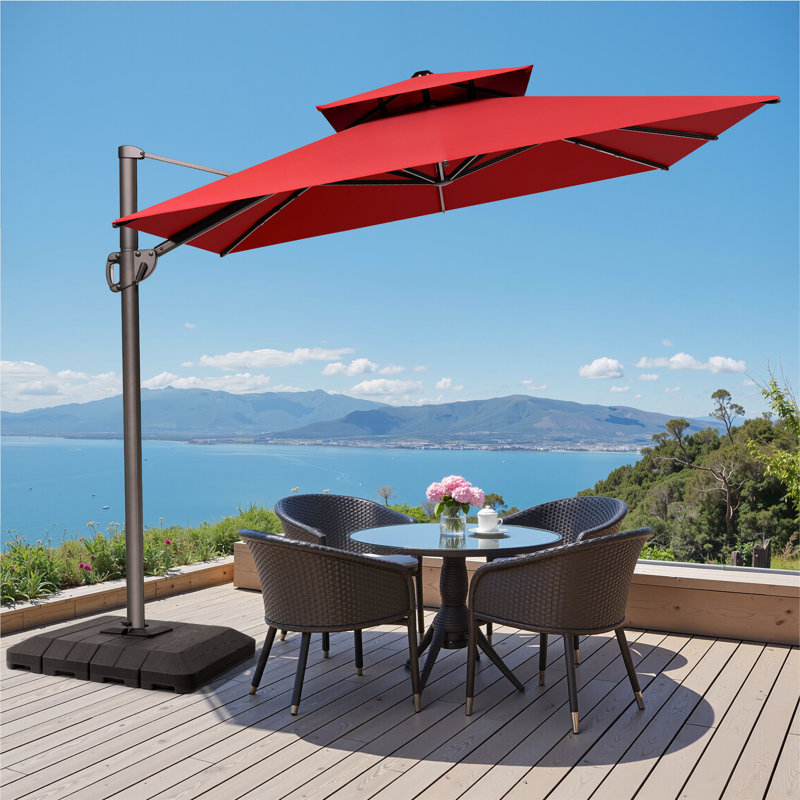 Parasol en porte-à-faux rectangulaire 12 'X 9' avec contrepoids, Rouge