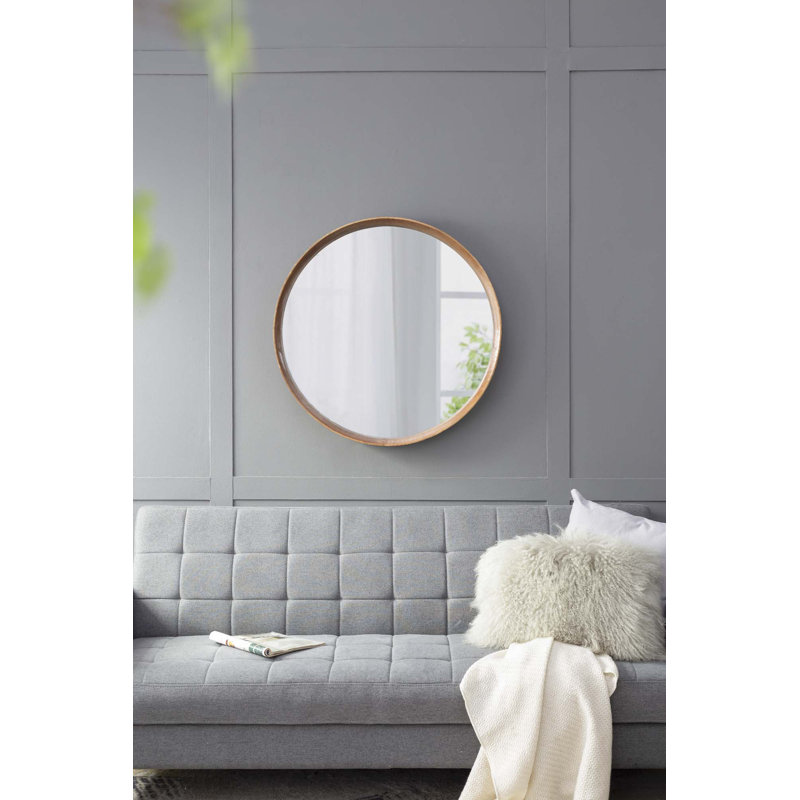 Miroir rond en bois de pin, miroir mural pour la salle de bain, 31,5 po x 31,5 po, Brun