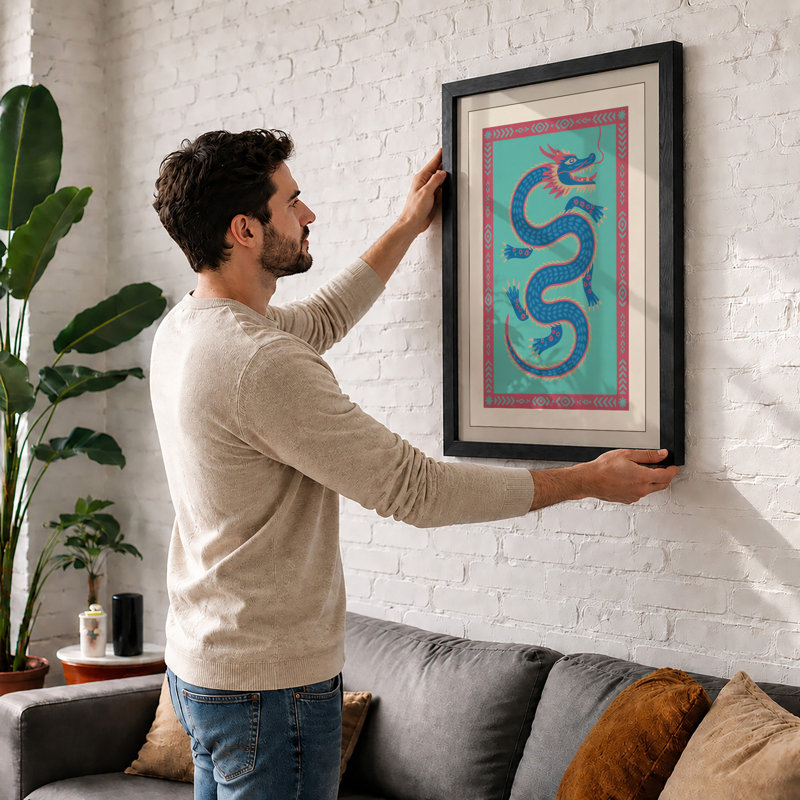 Coiled Serpent Art Deco - Print, Oak, A4 - 29.7 x 21.0 cm