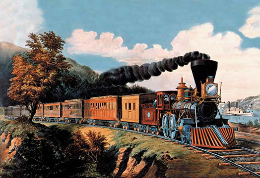 Locomotive à vapeur-imprimé, H 28 po x l 42 po x P 1,5 po