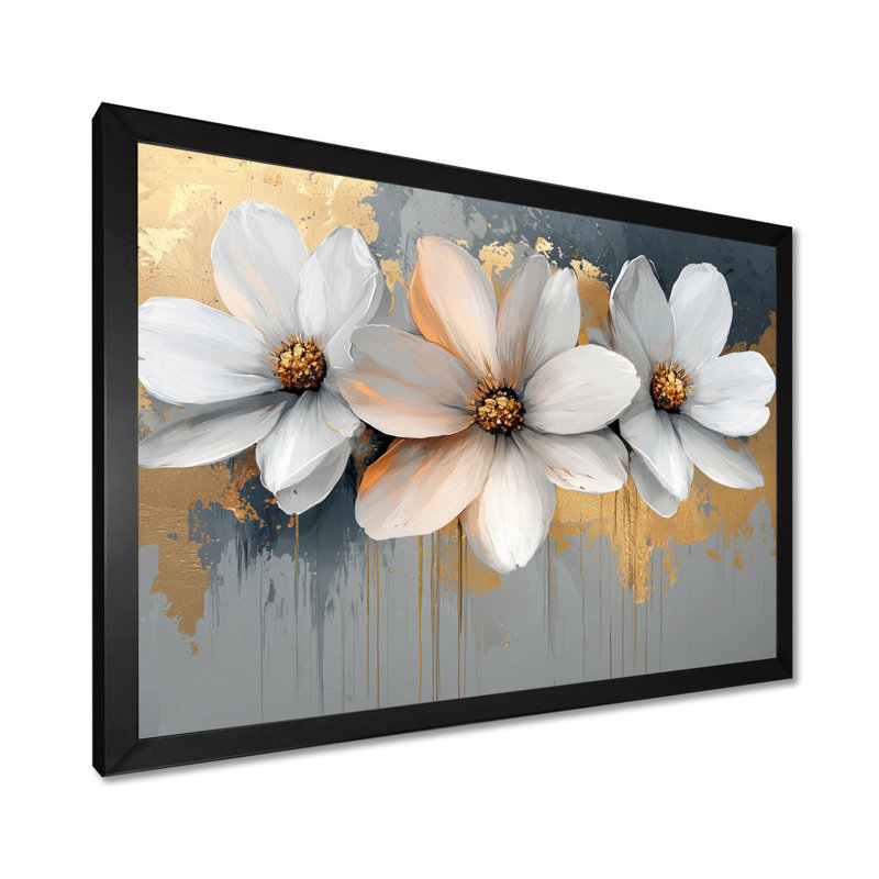 Golden Chrysanthemums Pure Form II - Chrysanthemums, art mural, H 30 po x l 40 po, Cadre simple, Noir, noir, noir, noir