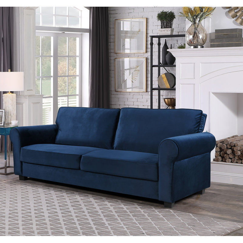 Reva 218.9Cm Rolled Arms Sofa, Navy Velvet