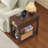 Narrow Side Table with Charging Station, 24'' Rattan Night Stand with Drawer Storage, Bedside End Table with Metel Handle for Small Spaces, Wood Boho Nightstand for Living Room Bedroom (Walnut)-1008881965