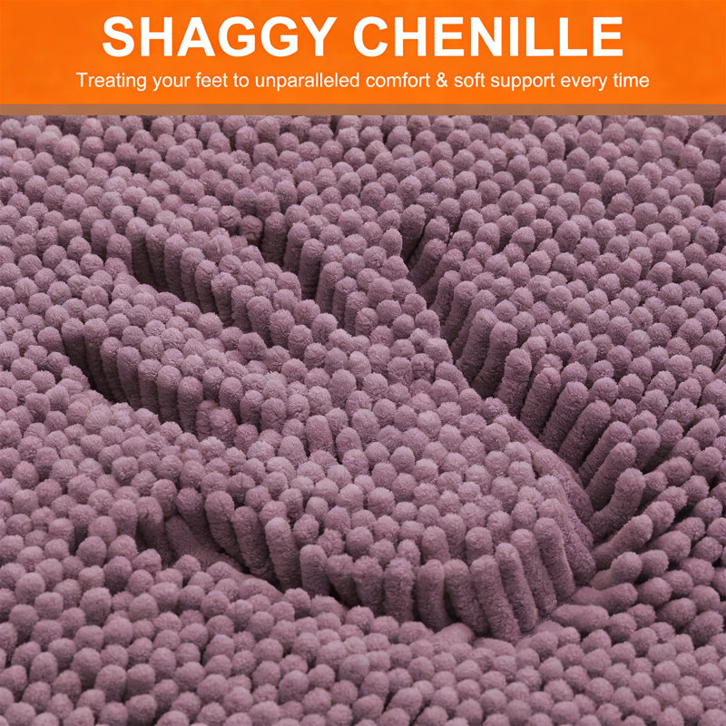 Luxury Chenille Bath Mat, Extra Soft Absorbent Shaggy Non-Slip Bathroom Rug, Deep Plum, 30"X20", Purple