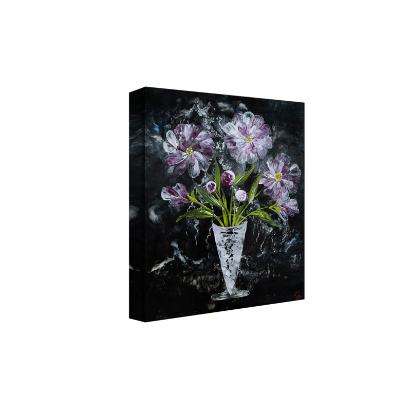 "Twilight Bouquet", art mural sur toile, Cadre flottant noir, H 16 po x l 12 po