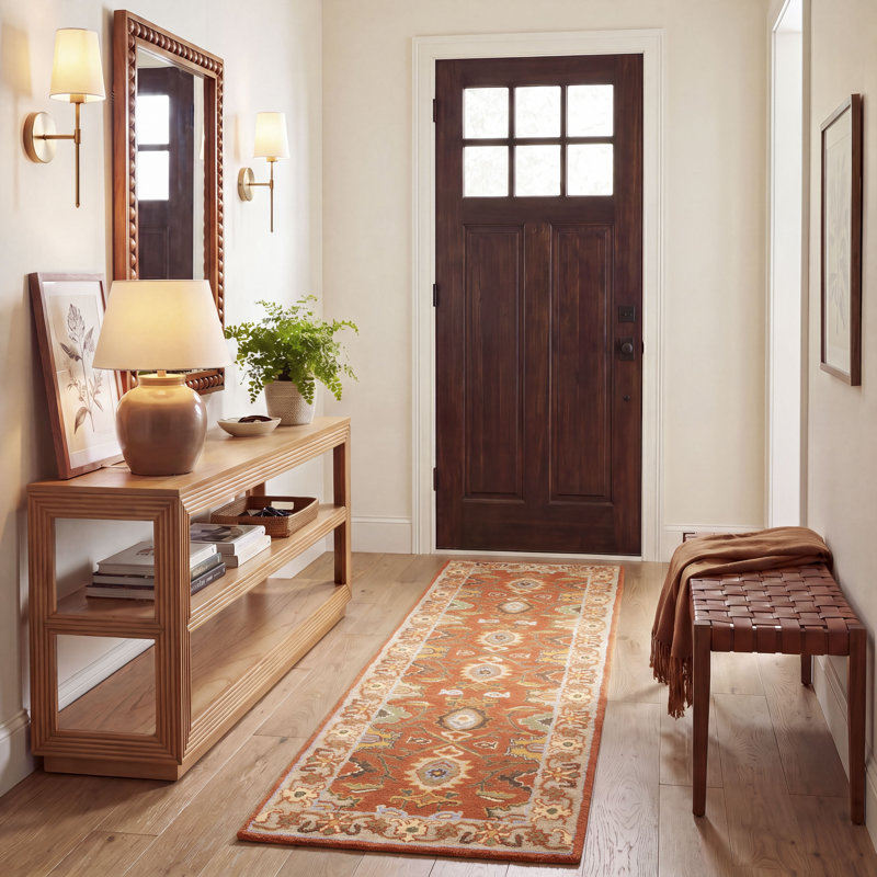Tapis oriental rouille / beige en laine touffeté à la main Cranmore, Tapis de couloir 2 pi 3 po x 8 pi