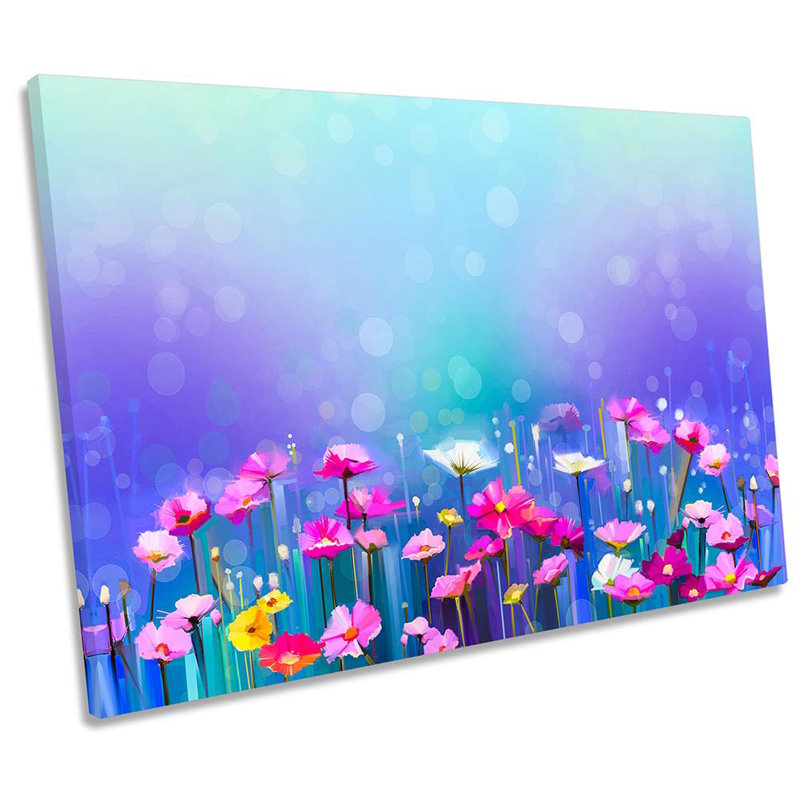 Blue Floral Flowers Modern - Wrapped Canvas Print, 81.3cm H x 121.9cm W x 4cm D