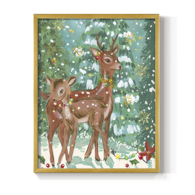 «Doe and Fawn II», reproduction encadrée - bois massif, H 11 po x l 9 po, Cadre doré