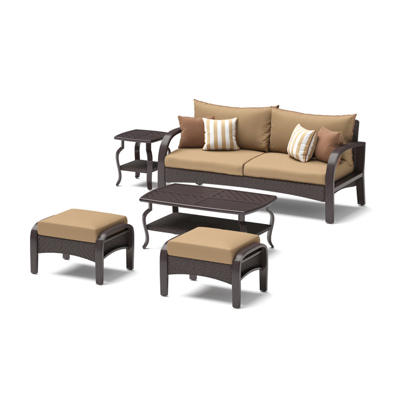 Bessye 5 Piece Sunbrella Outdoor Seating Set - Maxim Beige, Beige
