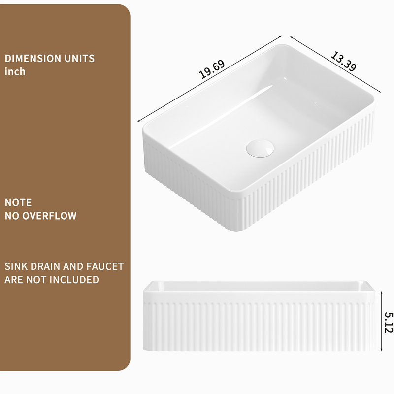 Vessel Sink Rectangular Above Counter White Porcelain Ceramic Modern Bathroom Vanity Sink Rectangle Art Basin