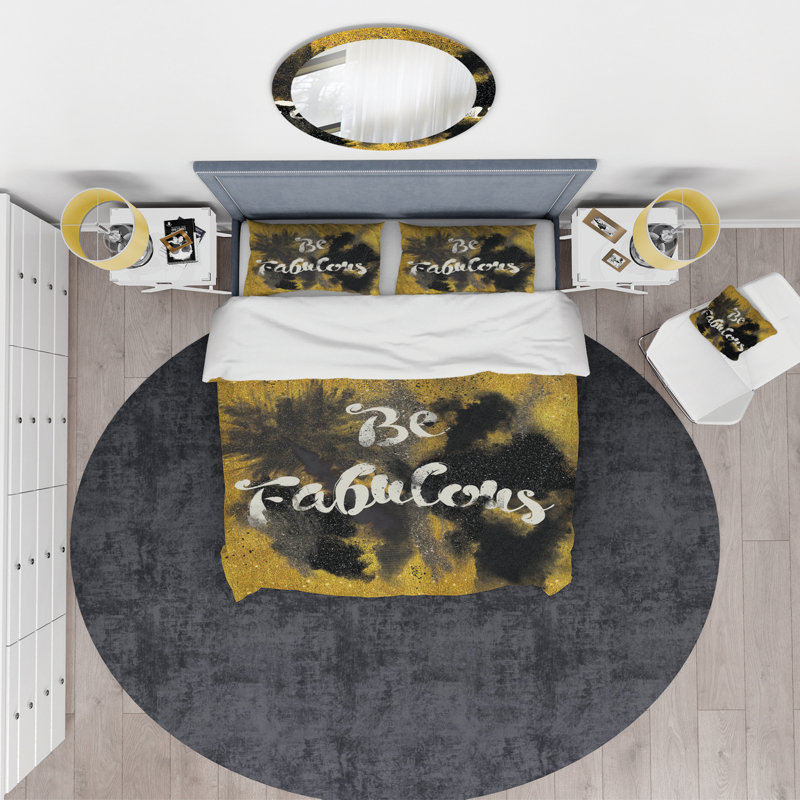 Citation «Be Fabulous» noir sur or - ensemble de housse de couette tendance - microfibre de polyester