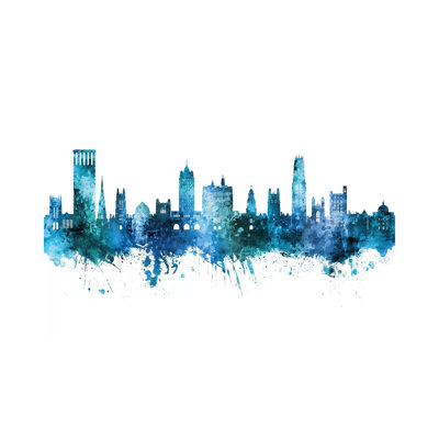 New Haven Connecticut Skyline Blue Teal by Michael Tompsett - Wrapped Canvas Painting
