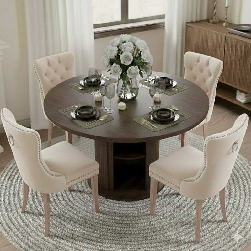 Ensemble de table de salle à manger 5 pièces pour 4 à 6 personnes, Beige/brun