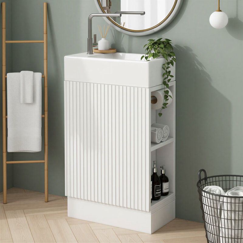 Meuble-lavabo autoportant avec lavabo, meuble de rangement réversible pour salle de bain, idéal pour les petits espaces