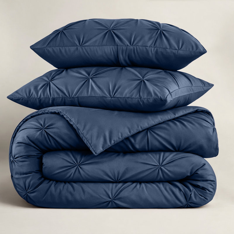 Luxurious Microfiber Pintuck Duvet Cover Set – Soft, Breathable & Wrinkle-Resistant Bedding for All-Season Comfort, Navy