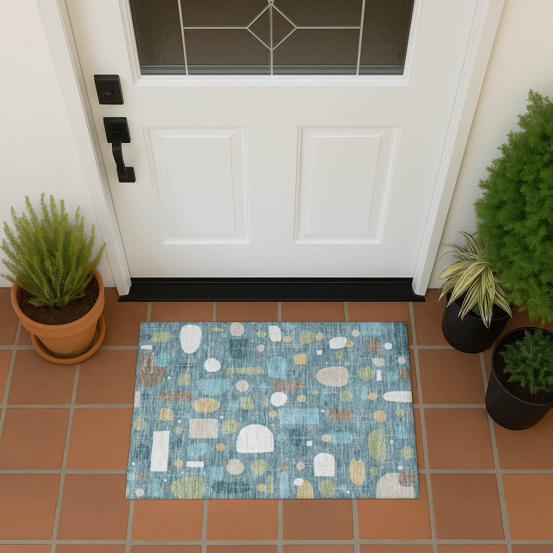 Tapis Mid-Century moderne lavable à la machine intérieur / extérieur Jourdan ACN2393, Rectangle 1 pi 8 po x 2 pi 6 po