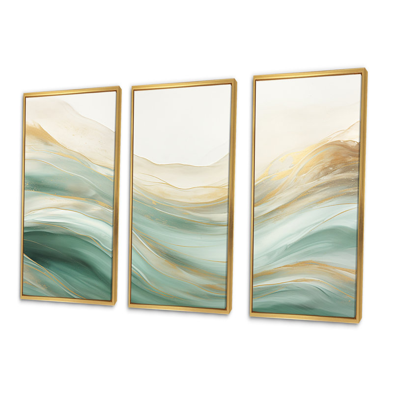 Toile abstraite dorée et verte Fusion I - formes abstraites, art mural sur toile, H 32 po x l 48 po x P 1 po