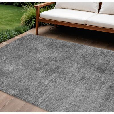 8' X 10' Grey And Smoky Black Abstract Washable Indoor Outdoor Area Rug