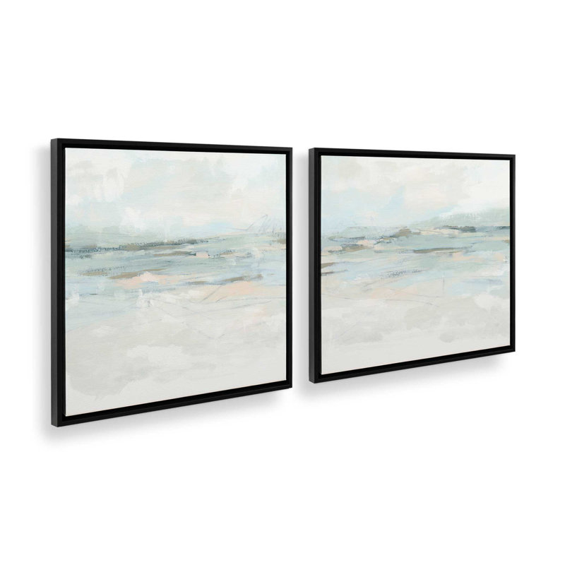 Ensemble de 2 vagues doucement évoquées, H 13 po x l 26 po, Cadre flottant noir satiné
