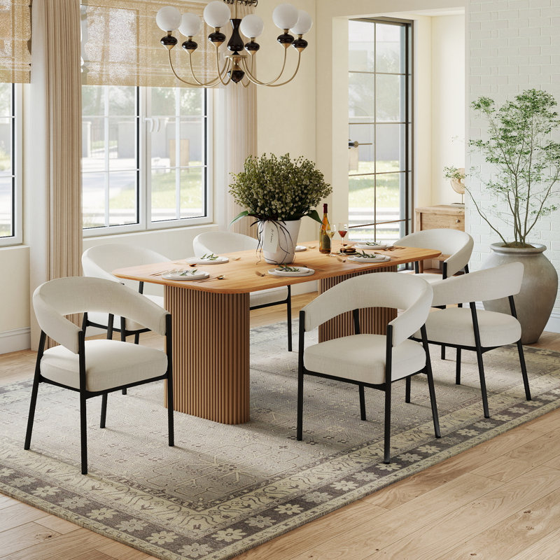 Ensemble de table de salle à manger 70 po avec fauteuil, 70 po, 7 pièces : table, 6 chaises, Naturel