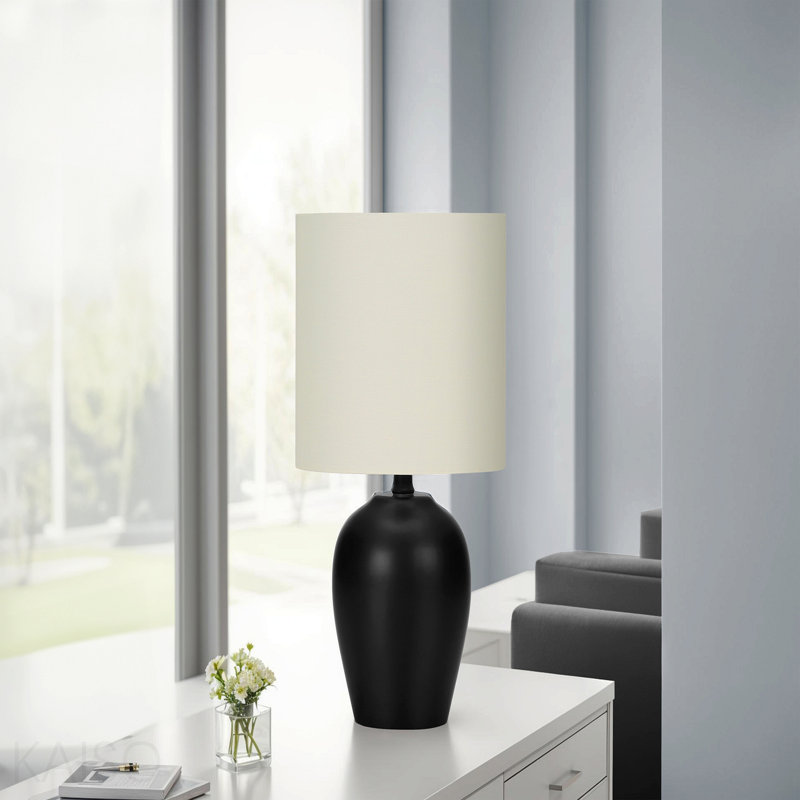 Lighting, 17"H, Table Lamp, Black Ceramic, Ivory / Cream Shade, Transitional