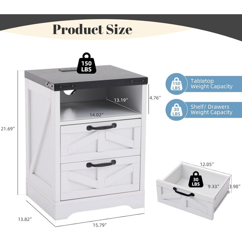 70cm W Bedside Table