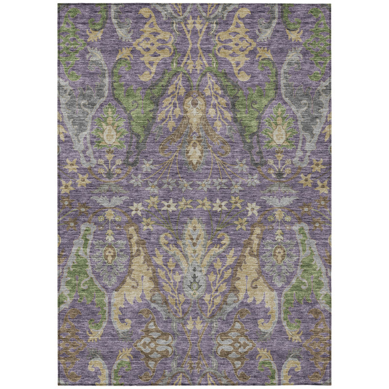 3' X 5' Purple Green And Brown Floral Washable Indoor Outdoor Area Rug