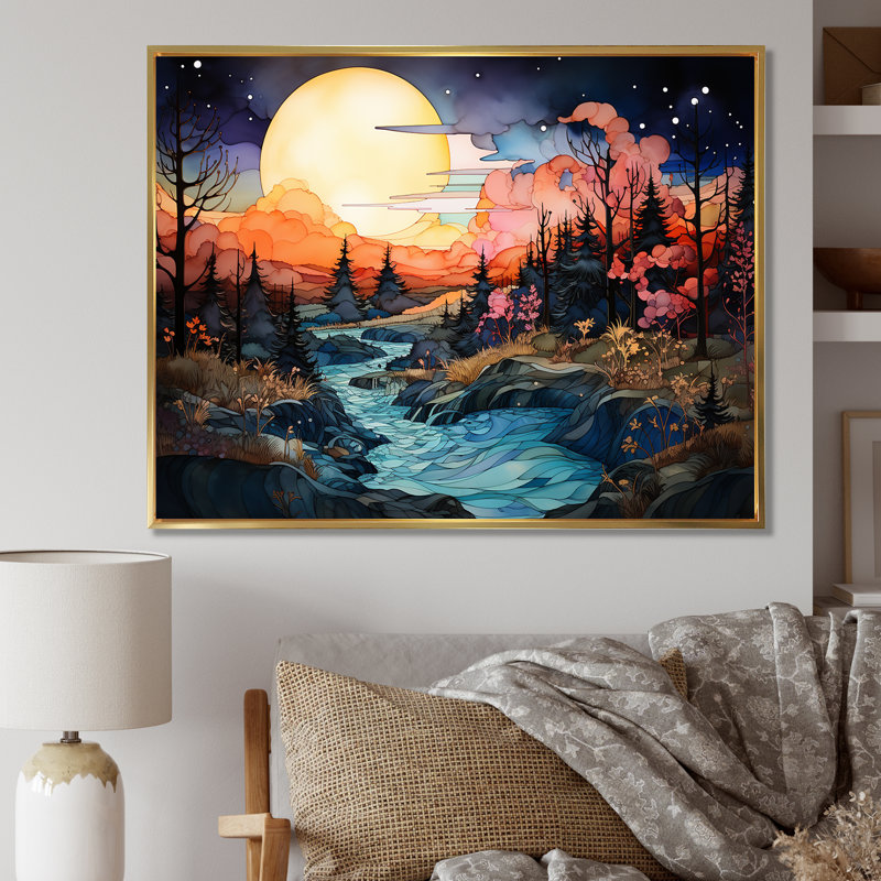«Sunset Mountain Colorful Horizon II», reproduction sur toile, Cadre flottant doré, H 34 po x l 44 po x P 1,5 po