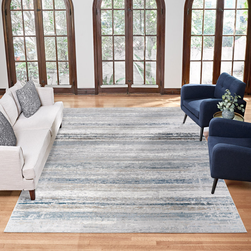 Tapis gris en polypropylène rayé Braga Enja, Rectangle 5 pi 3 po x 7 po