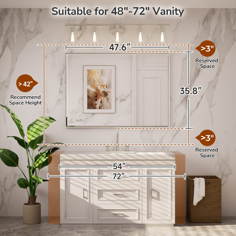 Areiona Beveled Bathroom Accent Vanity Mirror, 36" x 48", Brushed Gold
