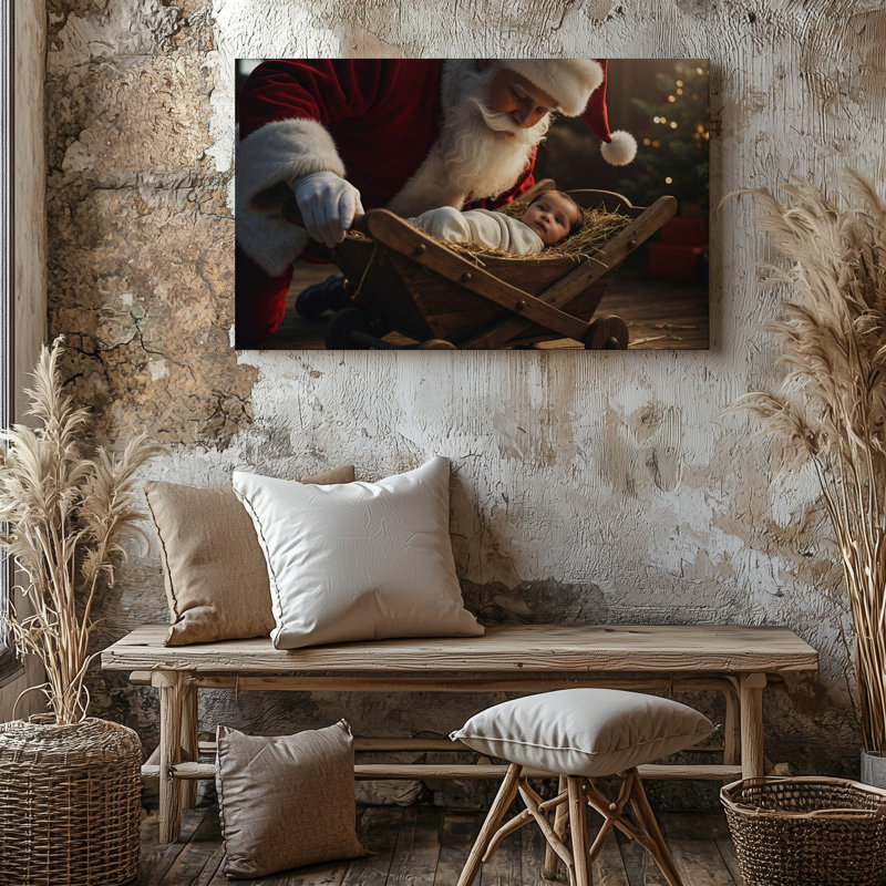 Toile, scène chaleureuse et réconfortante représentant un père Noël dans un art mural, H 9 po x l 12 po