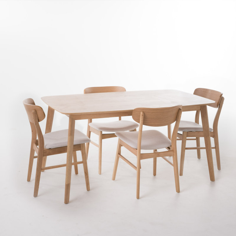 Machuca 4 - Person Four Leg Dining Set, Natural Oak, Light Beige