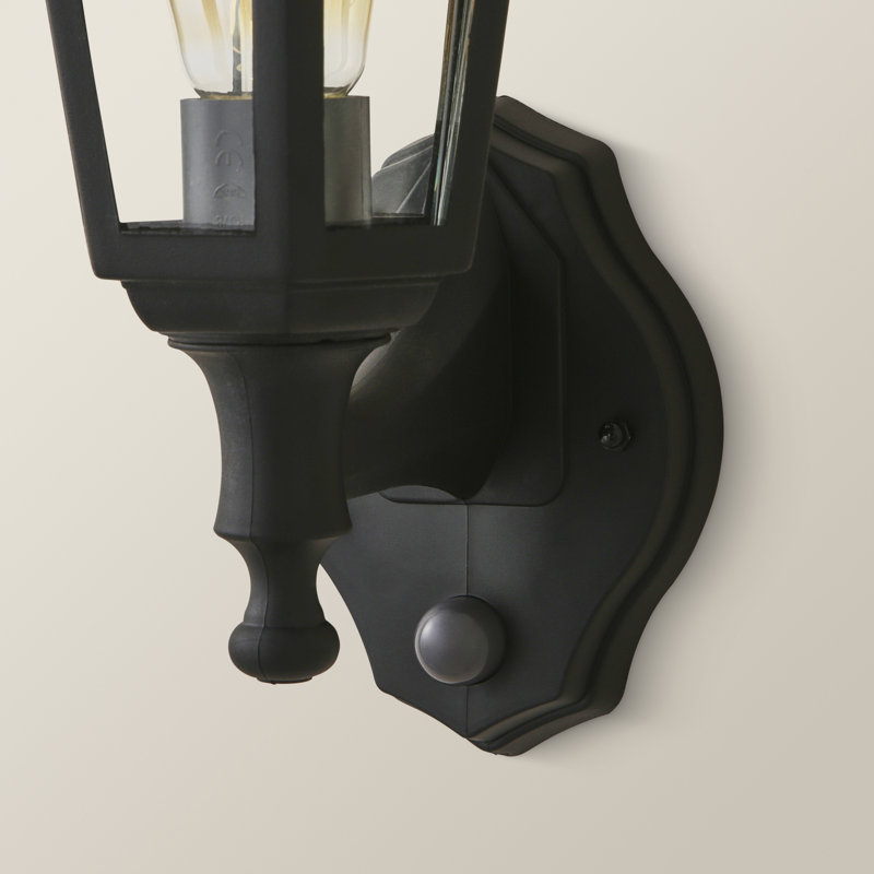Mcmahan Outdoor Wall Lantern with Dusk to Dawn, Warm White, Black, 35.5cm H x 17cm W x 21cm D
