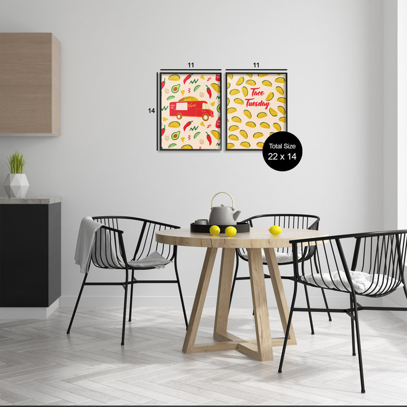 Ensemble d'art giclée 2 pièces Taco, H 14 po x l 11 po, Giclée encadrée noir minuit