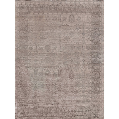 Antique'd Silk Oriental Area Rug in Taupe