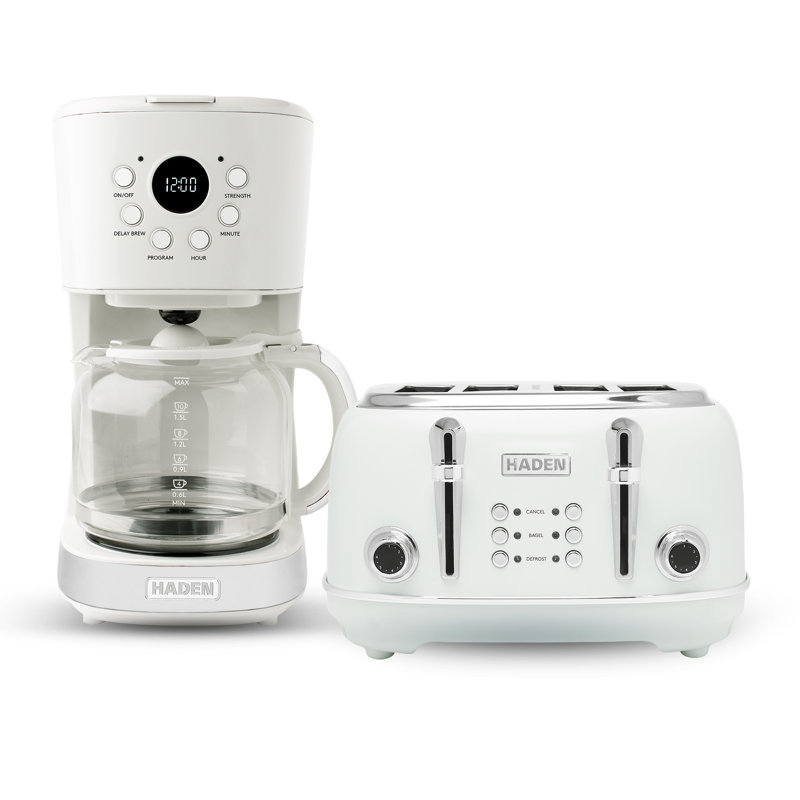 Haden Heritage 4 Slice Toaster & 12 Cup Coffee Maker Set, Stainless Steel
