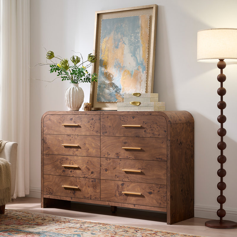 Commode 8 tiroirs 54 po, Ronce brun foncé