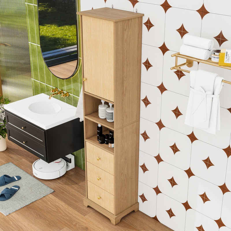 Armoire de salle de bain avec tablette réglable, 3 tiroirs et rangement ouvert