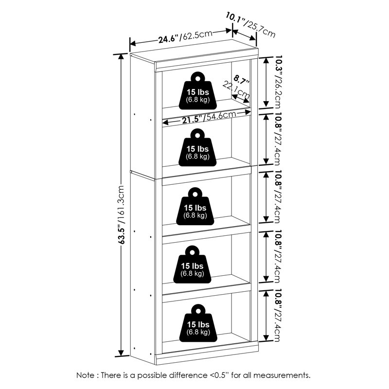 Bibliothèque standard H 63,5 "x l 24,6" Wendi, Bois foncé