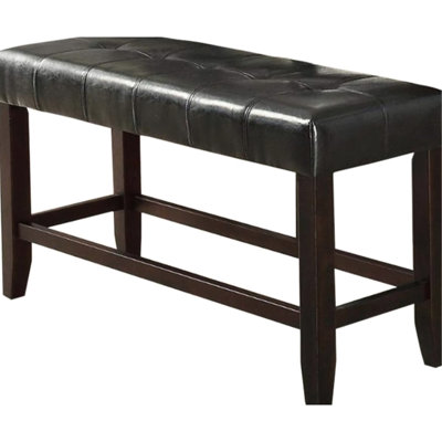 Counter Height Bench With Black Faux Leather Seat - Cushion For Dining Room Wooden Frame Modern Base Style