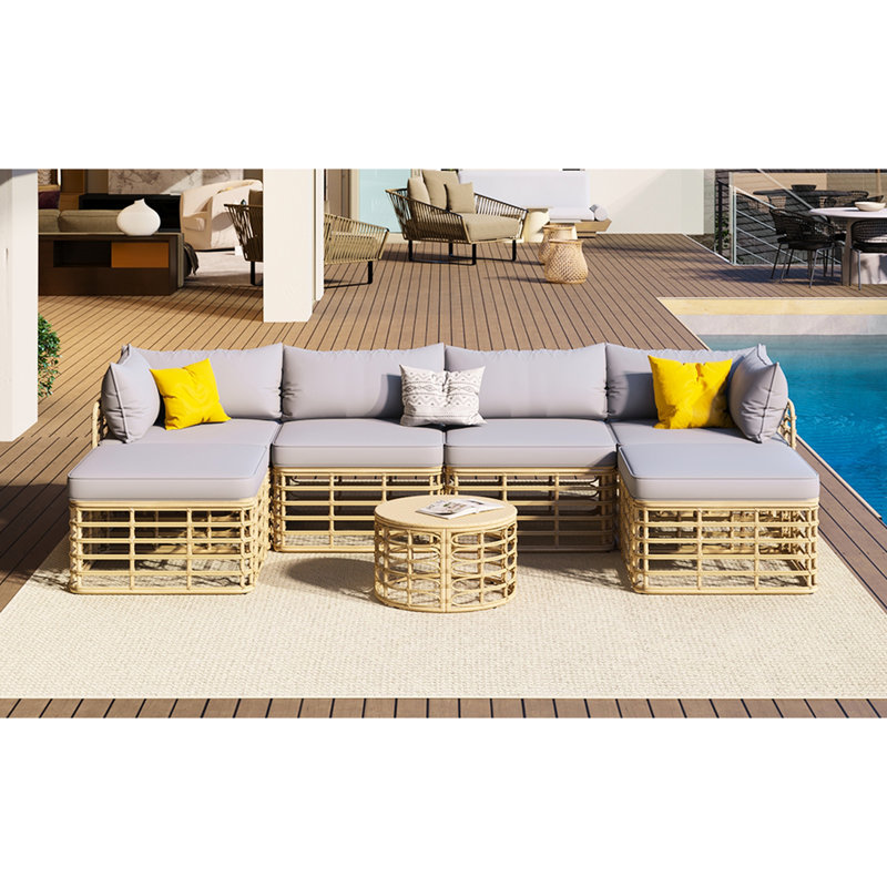Canapé modulaire de patio à 7 étages - avec coussins et coussins confortables pour l'extérieur gris 7 pièces toutes saisons