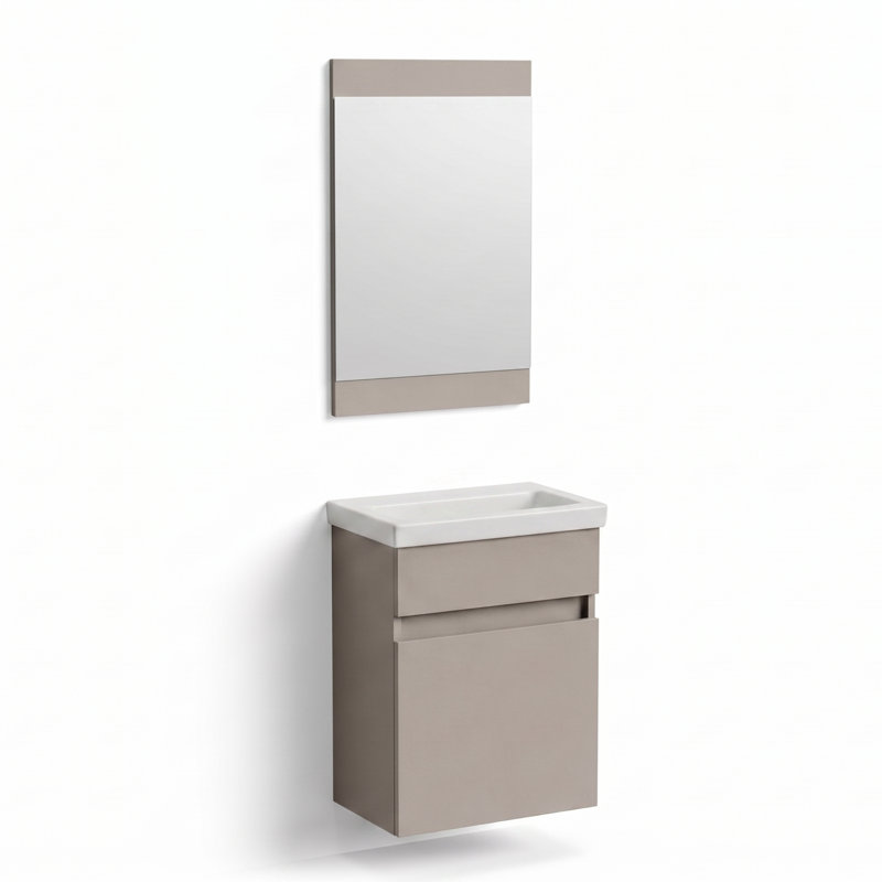 Ensemble de meuble-lavabo simple avec miroir Alastair, Latte
